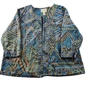 Tantrums Jacket Women's 4X Multi Abstract Metallic Embroidery Classic Open Front